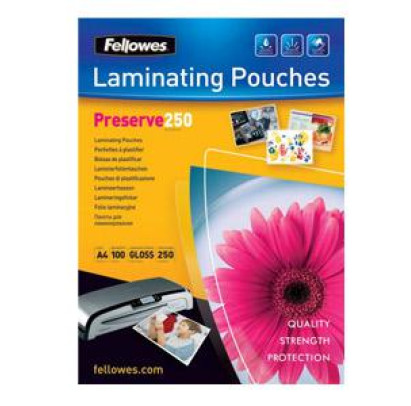 Laminēšanas kabatas A4, 250mikr. 100gab. glancētas, Fellowes