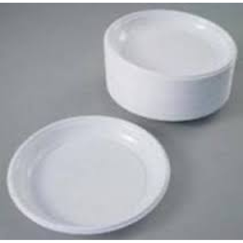 Plastmasas šķīvji ø17cm, balti, PS, iepakojumā 100gab.