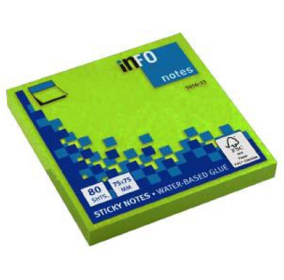 Līmlapiņas INFO NEON 75x75mm zaļas, 80 lapas