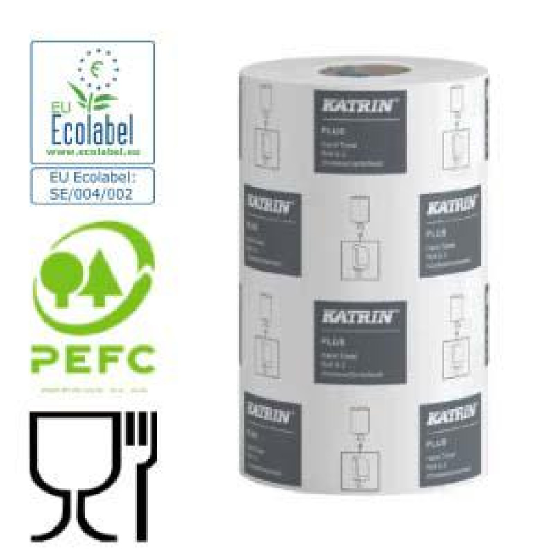 Dvieļi ruļļos Plus S2, 2 slāņu, 60m, balti KATRIN