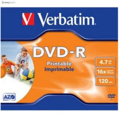 DVD-R 4,7Gb 120min x16 printable, jewel kastīte