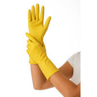 Gumijas cimdi ar floku GENTLE TOUCH, dzelteni, 380mik, M izmērs, 28cm, pāris
