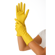 Gumijas cimdi ar floku GENTLE TOUCH, dzelteni, 380mik, M izmērs, 28cm, pāris