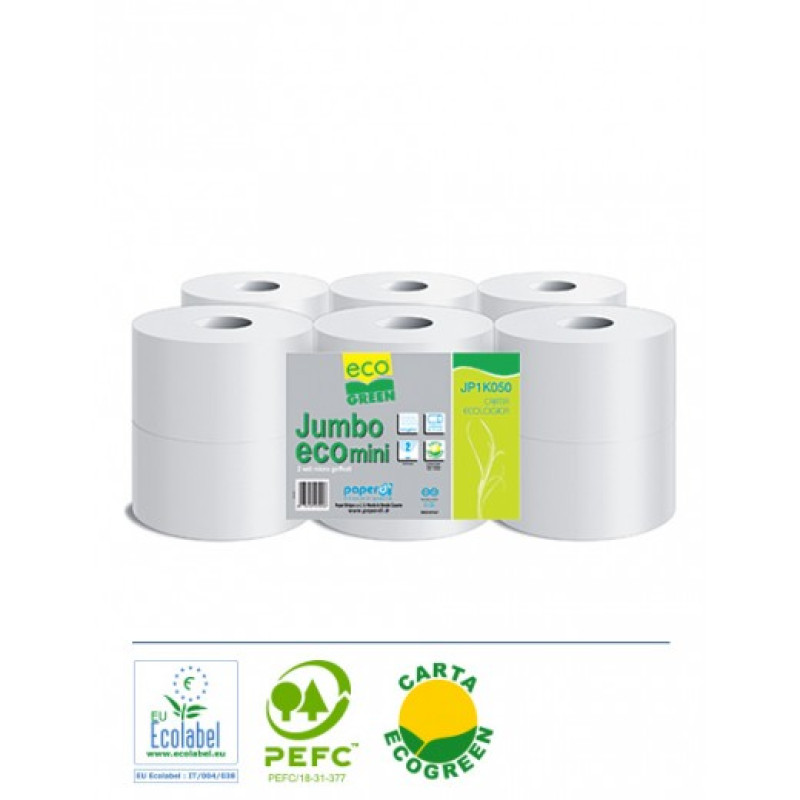 Tualetes papīrs ECOGREEN Jumbo ECO Mini, rullis, 2-slāņu, neperforēts, pārstrādātā celuloz