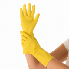 Gumijas cimdi ar floku GENTLE TOUCH, dzelteni, XL izmērs, pāris