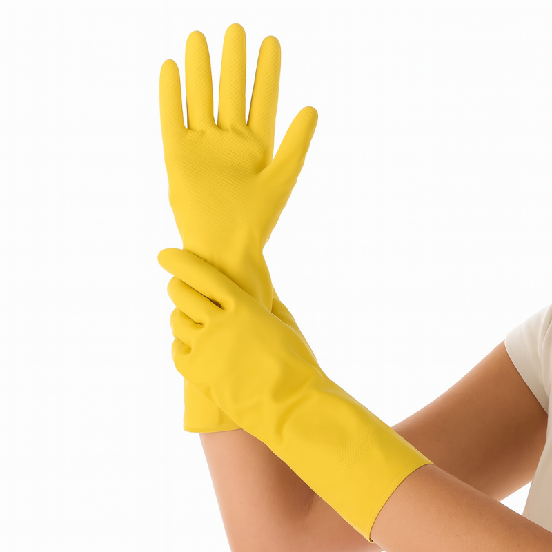 Gumijas cimdi ar floku GENTLE TOUCH, dzelteni, XL izmērs, pāris