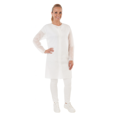 Vienreizlietojams halāts ar velcro, balts, PP, XL izmērs, 110x130cm, 10gab