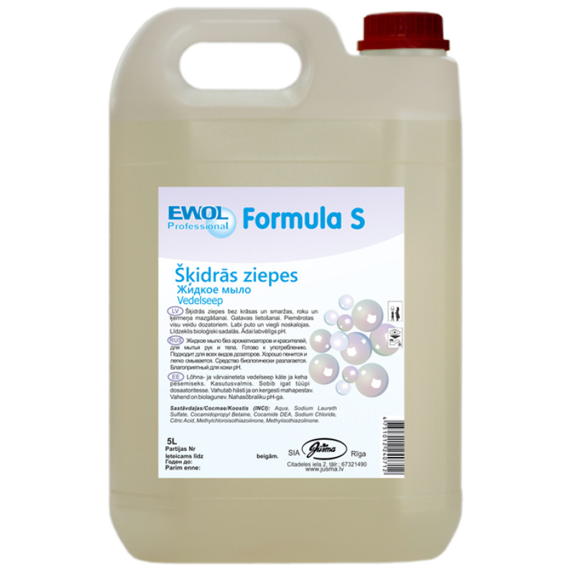 Šķidrās ziepes EWOL Formula S bez smaržas 5L (2 gab/iep)