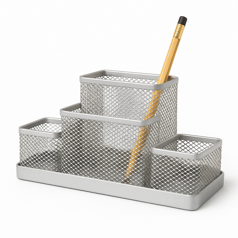 Metala galda organizators, sudraba krāsā