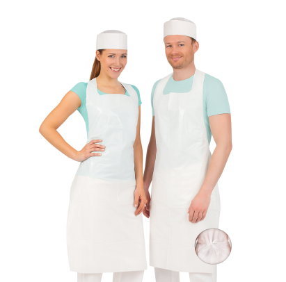 Vienreizlietojamais priekšauts HYGOSTAR, 125x70cm, LDPE, 20my, balts, 100gab., (10iep/kast