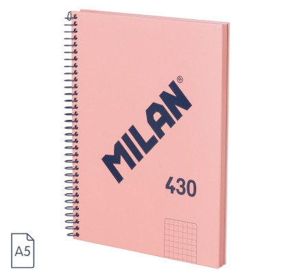 Klade A5, 80 lapas, rūtiņu ar spirāli, 95 gr. 430 Pink, MILAN