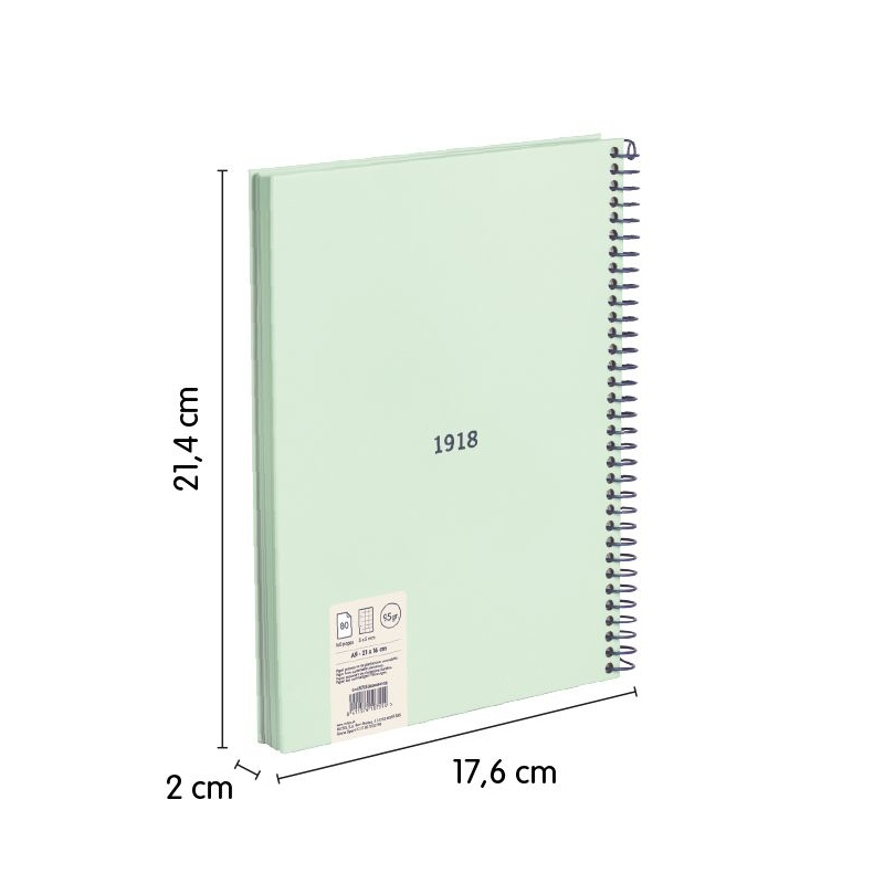 Klade A5, 80 lapas, rūtiņu ar spirāli, 95 gr. 430 Green, MILAN
