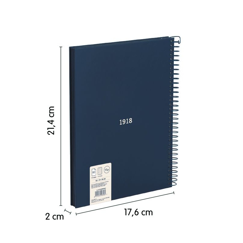 Klade A5, 80 lapas, rūtiņu ar spirāli, 95 gr. 430 Blue, MILAN