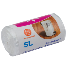 Atkritumu maisi ar rokturiem 5L, 10 micr., HDPE, baltie, 40gab/rul.