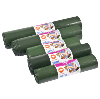 Atkritumu maisi 200L, 82x125cm, zaļi/melni, 60mikr, 2-kārt, LDPE, 5gab/rul, 21rul/kastē