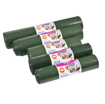 Atkritumu maisi 150L, 75x115cm, zali/melni, 60mikr, 2-kārt, LDPE, 5gab/rul, 24rul/kastē