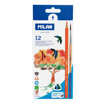 Akvareļu zīmuļi, 12 krāsas, trīsstūrveida, MILAN