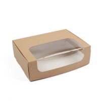Kartona konditorejas kaste 220x170x70mm,300gsm,50+50gb.,brūna,PET lodziņš, ar ieliktni