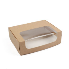 Kartona konditorejas kaste 220x170x70mm,300gsm,50+50gb.,brūna,PET lodziņš, ar ieliktni