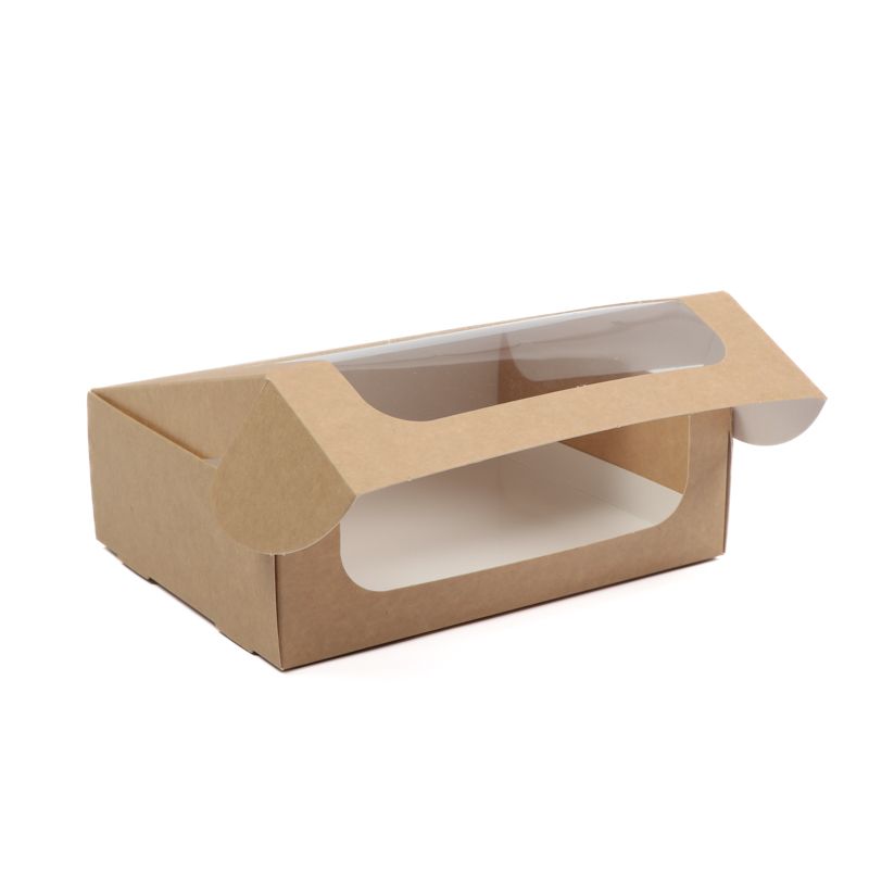 Kartona konditorejas kaste 220x170x70mm,300gsm,50+50gb.,brūna,PET lodziņš, ar ieliktni