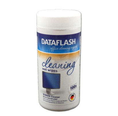 DATA FLASH monitoru tīrīšanas salvetes, konteinerā, 100 gab/iep