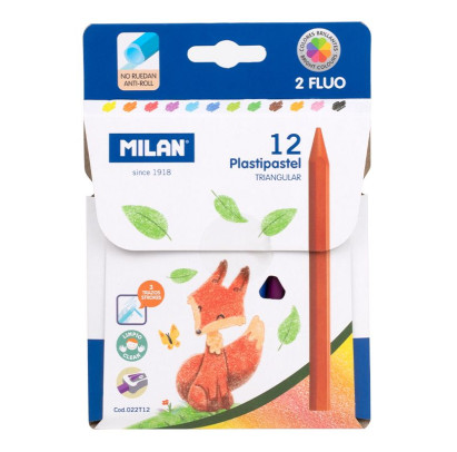 Krītiņi vaska 12 krāsas trīsstūraini 12 cm,  Plastipaste MILAN