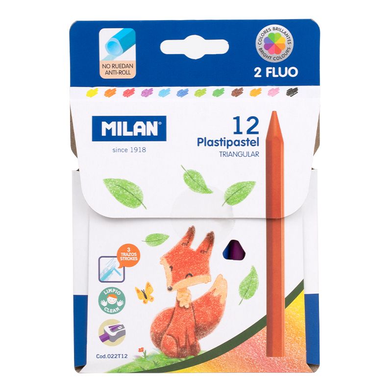 Krītiņi vaska 12 krāsas trīsstūraini 12 cm,  Plastipaste MILAN