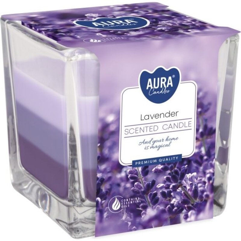 Svece stikla traukā Lavander