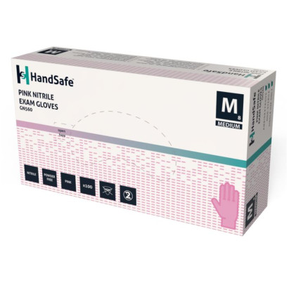 Nitrila cimdi bez pūdera GN560 Handsafe, Exam Gloves, rozā, S izmērs, 100gab