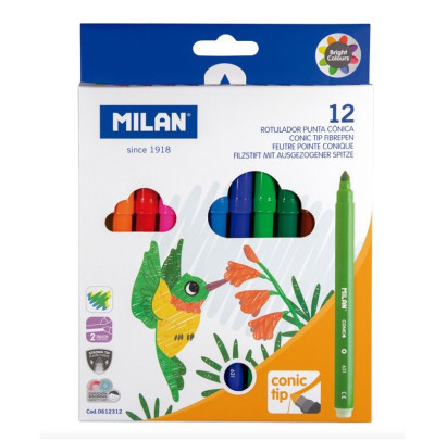 Flomāsteri  12 krāsas d=5mm conic tip, MILAN