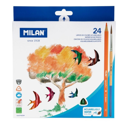 Akvareļu zīmuļi 24 krāsas, trīsstūrveida, Milan