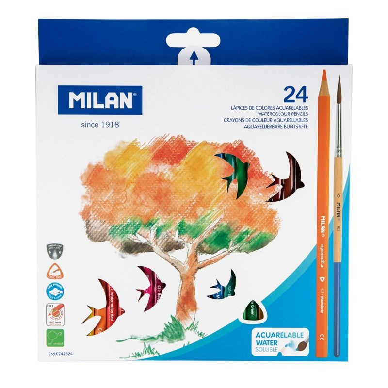 Akvareļu zīmuļi 24 krāsas, trīsstūrveida, Milan