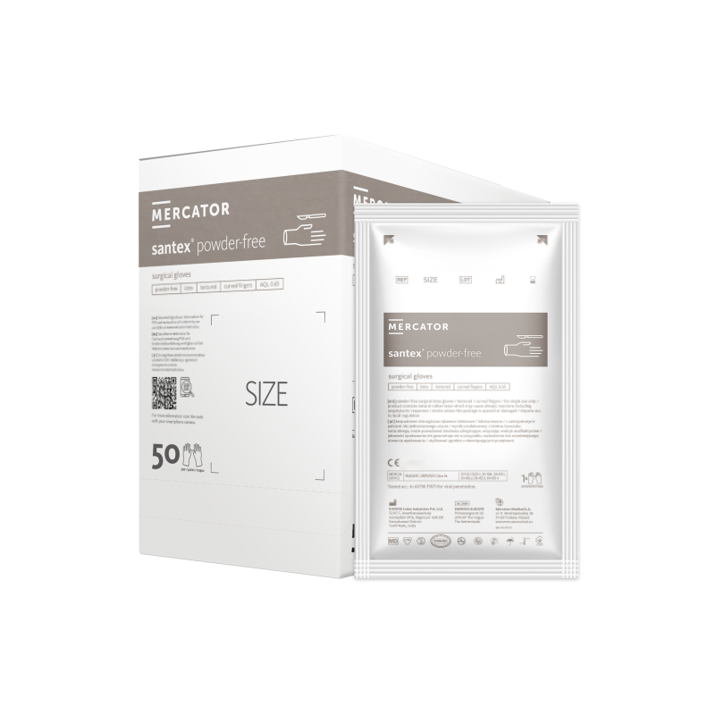 Lateksa cimdi sterili SANTEX, bez pūdera, 6.5, izmērs, 50 pāri