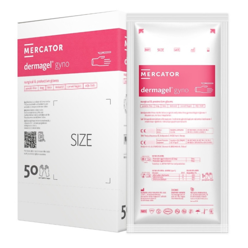 Lateksa cimdi sterili ginekoloģiskie MERCATOR, viegli pūderi, 7.5(M) izmērs, 50cm