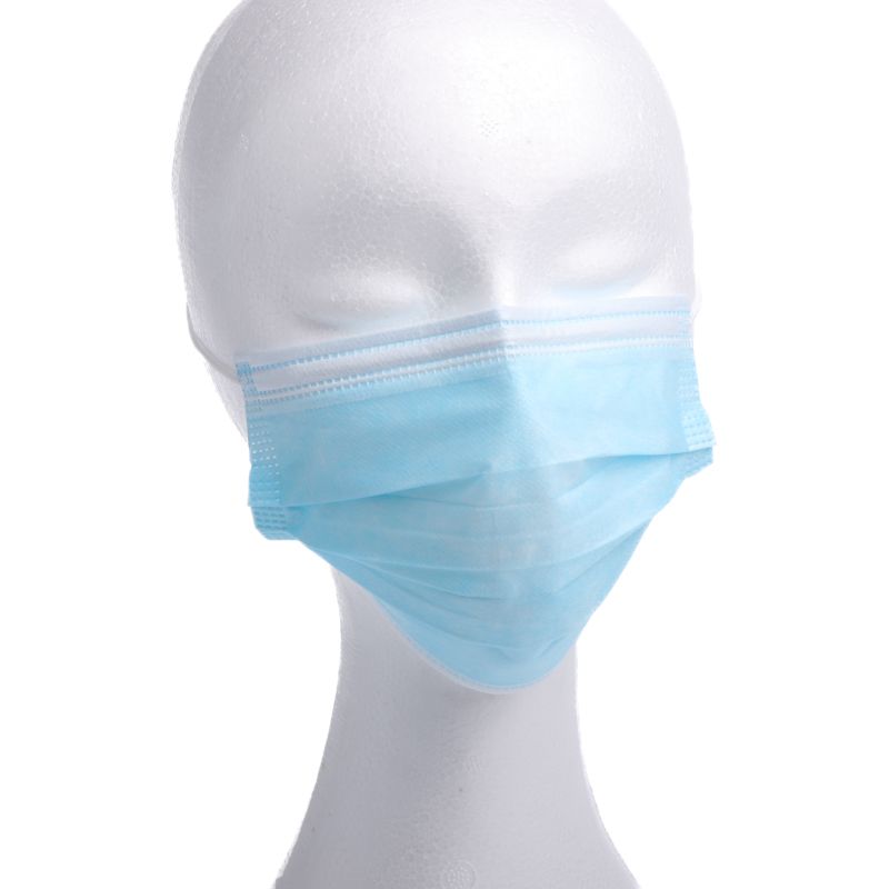 Sejas aizsargmaska medicīniska, 3-slāņu, zila, 50.gab.,(40 iep/kastē)