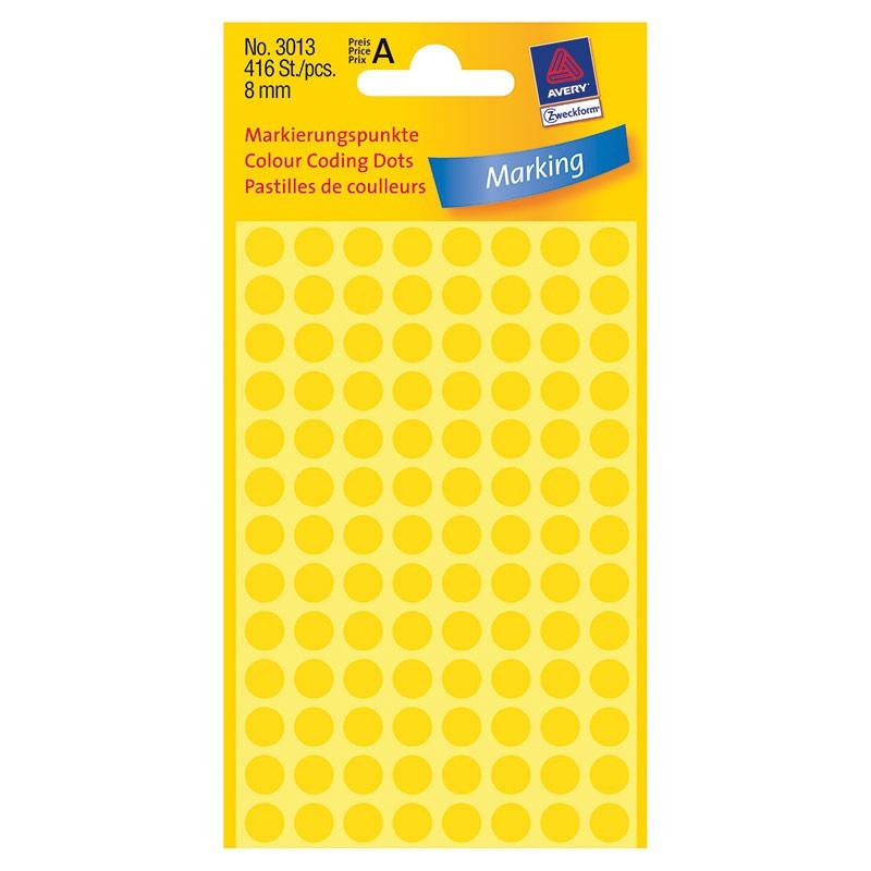 Uzlīmes apaļas 8mm/416gab. dzeltenas Zweckform