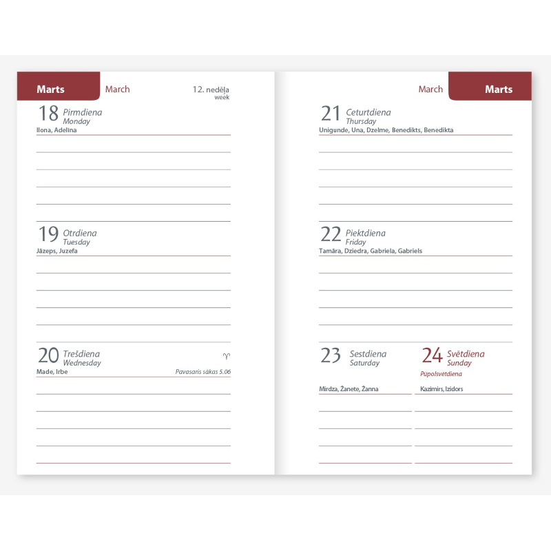 Kabatas kalendārs Mini A8, bordo, Timer, 2026g. (TIM2316510002)