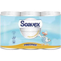 Tualetes papīrs SOAVEX Maxi Prestige, celuloze, 3-slāņu,12ruļļi,  20m, 170 lock. ø13cm