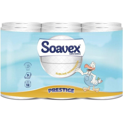 Tualetes papīrs SOAVEX Maxi Prestige, celuloze, 3-slāņu,12ruļļi,  20m, 170 lock. ø13cm