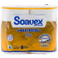 Tualetes papīrs SOAVEX TRIS, celuloze, 3-slāņu, 155 loksnes, 17m