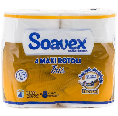 SOAVEX TRIS tualetes papīrs, celuloze, 3-slāņu, 17 m, 155 loksnes