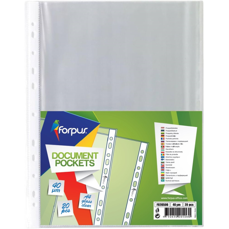 Kabatiņas dokumentiem A4, glancētas, 40 mikr, 20 gab.