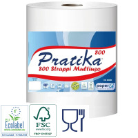 Industriālais papīrs PRATIKA 800, 2-slāņu, balts, 800 loksnes (22,8x25cm), 200m, 16g/m2,