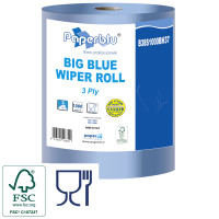 Industriālais papīrs SUPER BIG BLUE WIPER ROLL, zils, 3 slāņi, celulosa, d. - 34 cm, 340 m