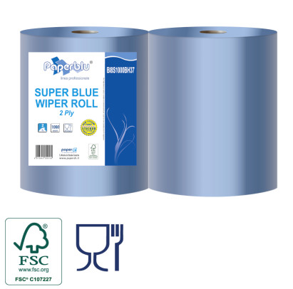 Industriālais papīrs, SUPER BLUE, zils, celuloza, 2 slāņi, d-29 cm, 340 m, 1000 loksnes