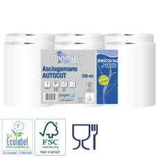 Roku dvielis Autocut,PAPERBLU, 2 slāņi,  celuloze, 230 m., d. - 19 cm, 16g/m2, 6gab/iep..