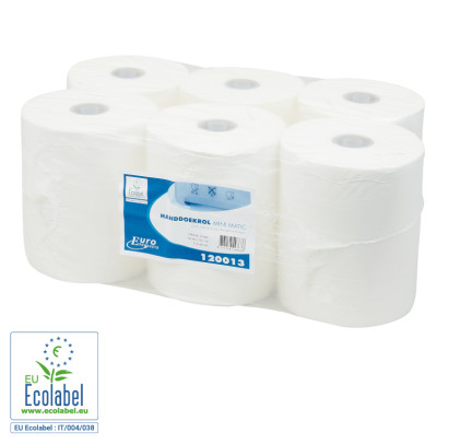 Roku dvielis, Euro Mini Matic white Plus, celuloze, 130m, 2 slāņi, ø14,7cm, h18,1cm, (1 ie