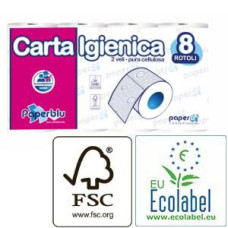 Tualetes papīrs PAPERBLU, celuloze, 2-slāņu, 8 ruļļi, 17,75 cm, 16m, ø10cm, 9,3 x 10,5 c