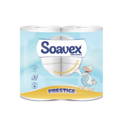 Tual. papīrs, stand, iep.4ruļļi x170 lok x12cm,20,4m, 3 kārt.16g/m2, SOAVEX PRESTIGE (9 ie