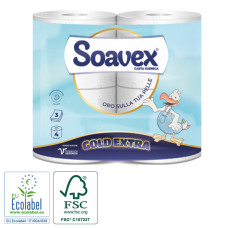 Tualetes papīrs SOAVEX Gold Extra, celuloze, 3-slāņu, 42 m,  350 lock., 12 x 9.6cm, ø 13,5